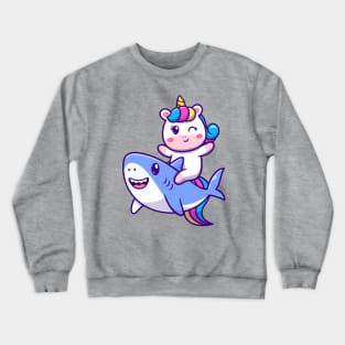 Cute Unicorn Riding Shark Cartoon Crewneck Sweatshirt